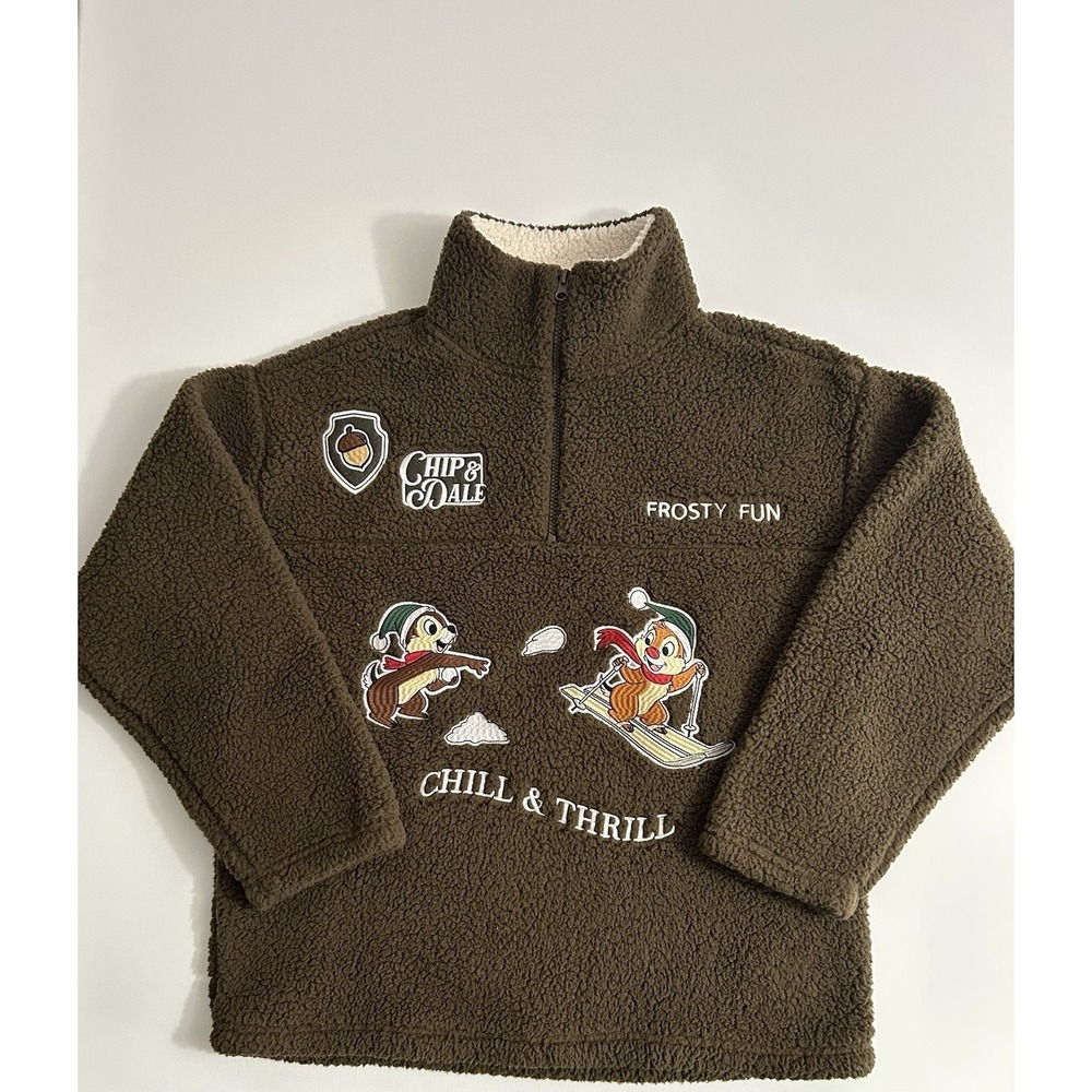 Disney Women's Chip 'n‎ Dale Winter Sherpa Quarter‑Zip Pullover Brown Size L